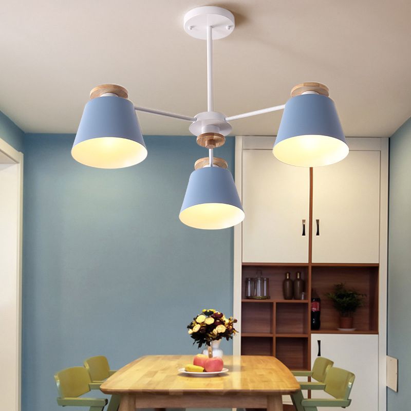 Macaron Trifle Cup Shaped Chandelier Metallic Dining Room Ceiling Pendant Light with Wood Deco