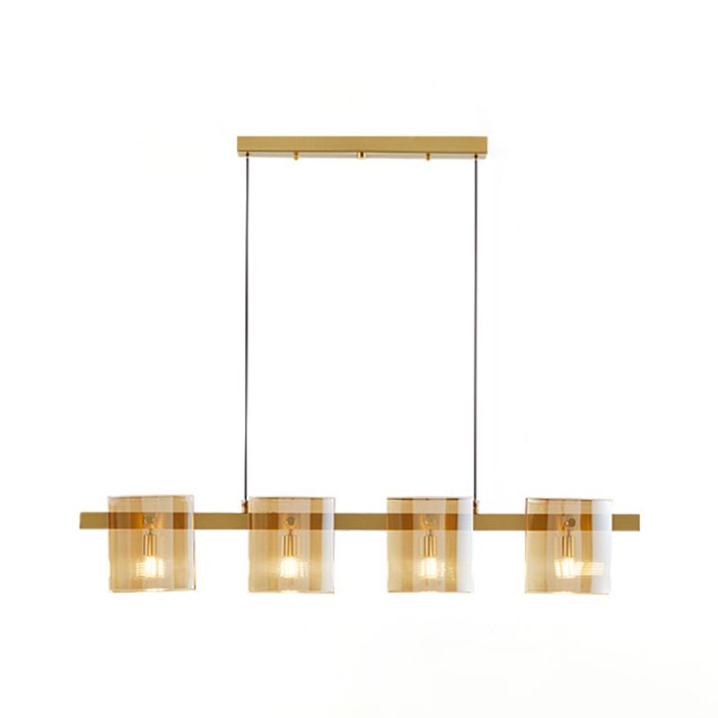 4-Light Hanging Lamp Modern Glass Globe Island Light Fixture in Black and Gold