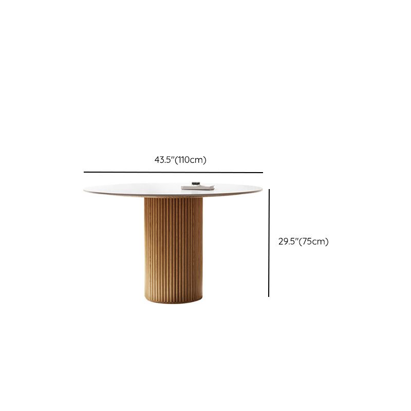 Glam Round Table Sintered Stone Table with Wooden Legs for Home
