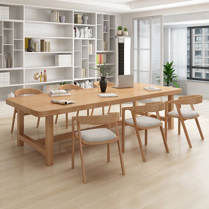 Rectangle Trestle Dining Table Modern Pine Wood Table for Living Room