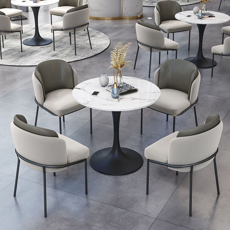 White Faux Marble Top Dining Table Set 1/2/5 Pieces Round Dining Set with Padded Chairs