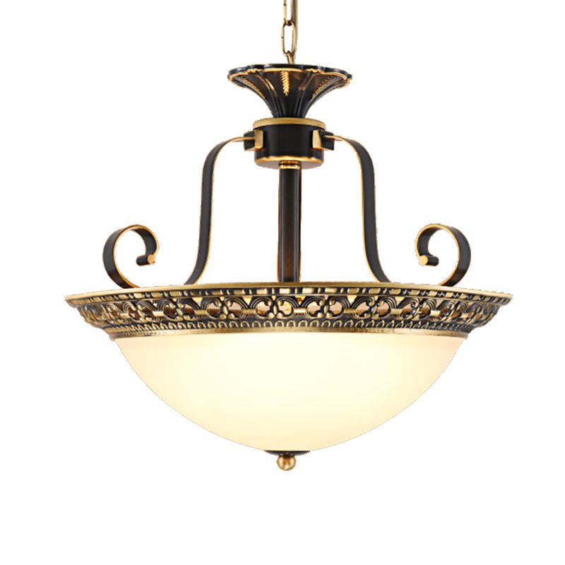 Metal Gray and Black Pendant Lamp Bowl 3 Light Traditional Chandelier Light Fixture with Frosted Glass Shade