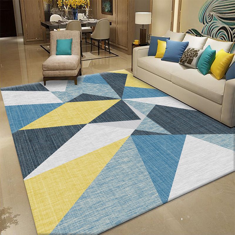 Modern Geometry Colorblock Rug Multi-Color Polyester Carpet Pet Friendly Anti-Slip Backing Washable Rug for Room