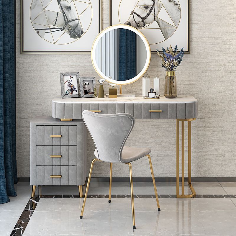 15.74" Wide Vanity Set with 5 Storage Drawers Marble Make-up Vanity