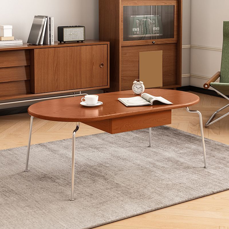4 Legs Coffee Table Contemporary Oval Solid Wood Coffee Cocktail Table