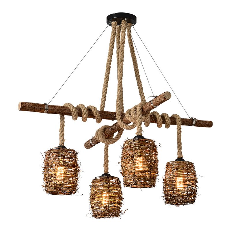 Industrial Style Cylinder Island Pendants Rope Pendant Lights for Dining Room