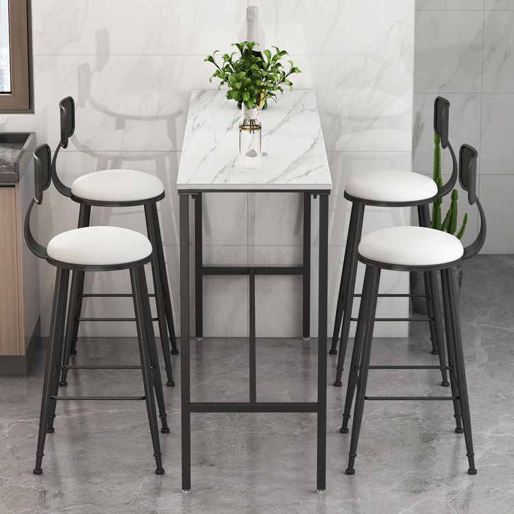 Indoor Marble Trestle Cocktail Bar Table Modern White Footrest Pub Height Dining Table