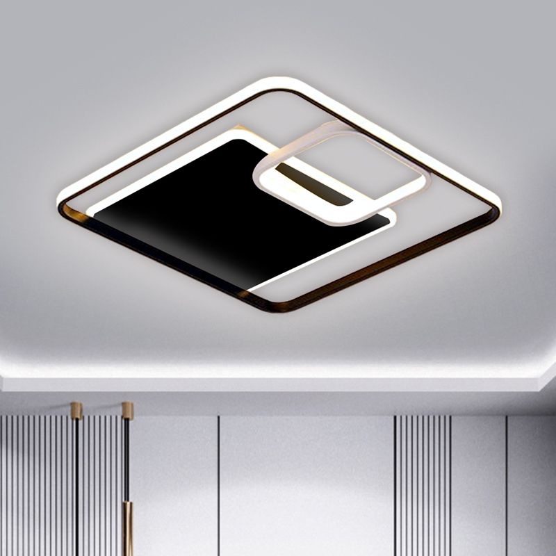 Square Flush Mount Lighting Minimalism Iron Black/Gold LED Ceiling Fixture in Warm/White Light, 17"/21" W