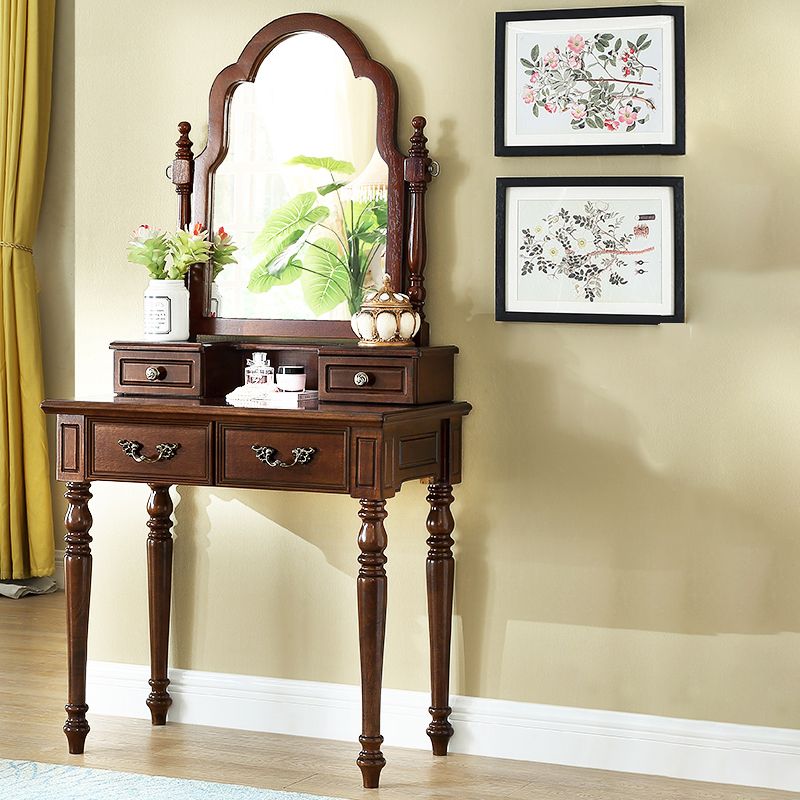 Traditional Makeup Vanity Desk Table with Drawer in Brown for Bedroom