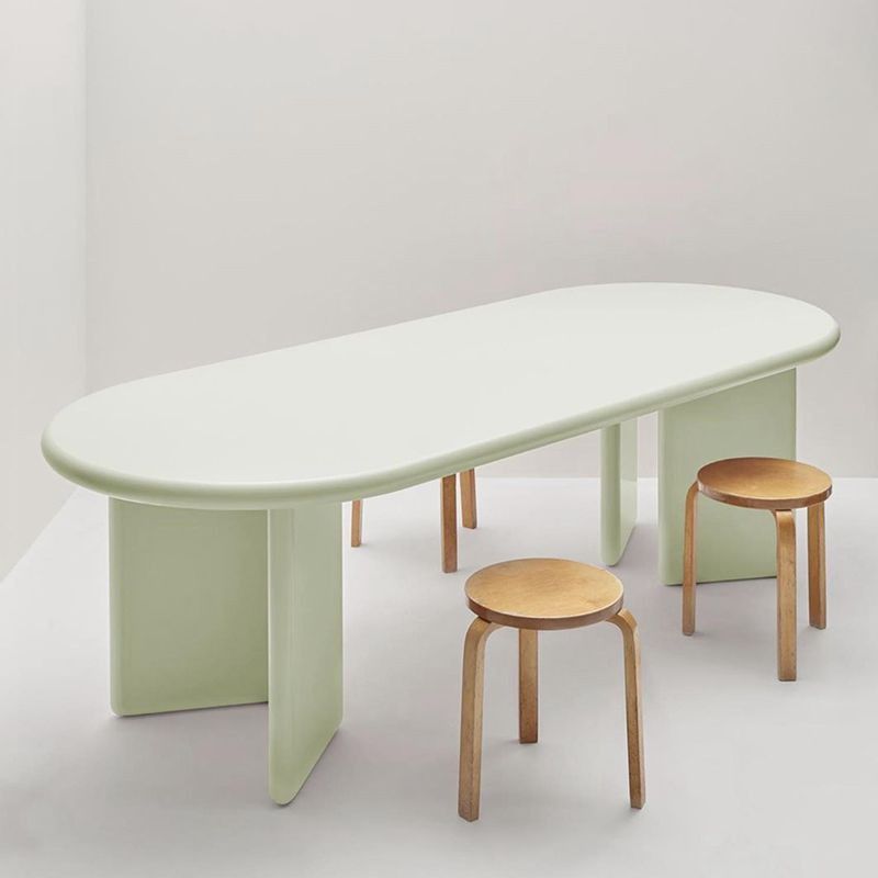 Modern Style Dining Table Oval Solid Wood Dining Table with Double Pedestal Base