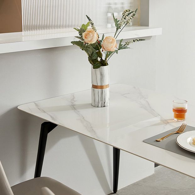 White Stone Top Dinette Table with Metal Legs Rectangle Home Dining Table