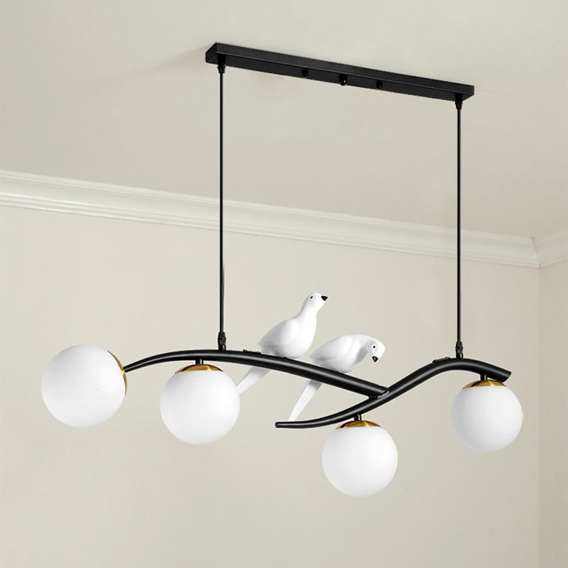 Glass Shaded Ceiling Light Modern Black/Golden Kitchen Island Lighting for Home