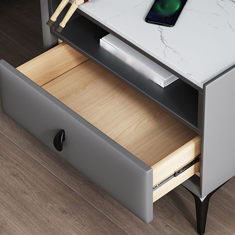 1-Drawer Storage 20'' Tall Nightstand Open Storage Stone Top Solid Wood Night Table