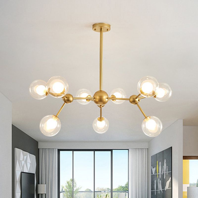 Clear Globe Shape Glass Chandelier Light Molecular Frosted Iron Modern Pendant Lighting in Gold