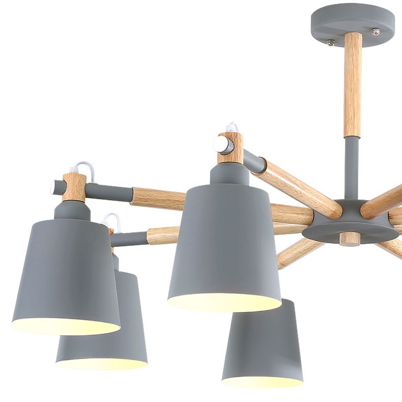Nordic Colorful Chandelier Metal Wood Pendant Lighting Fixtures for Living Room