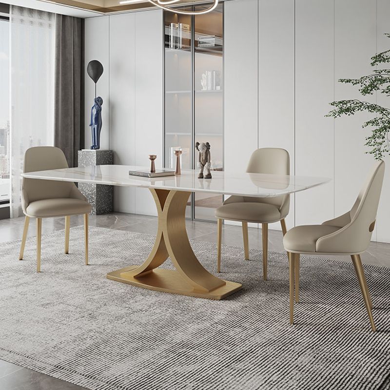 Stone Dining Site Table Traditional Luxury Rectangle Dining Table with Pedestal Base