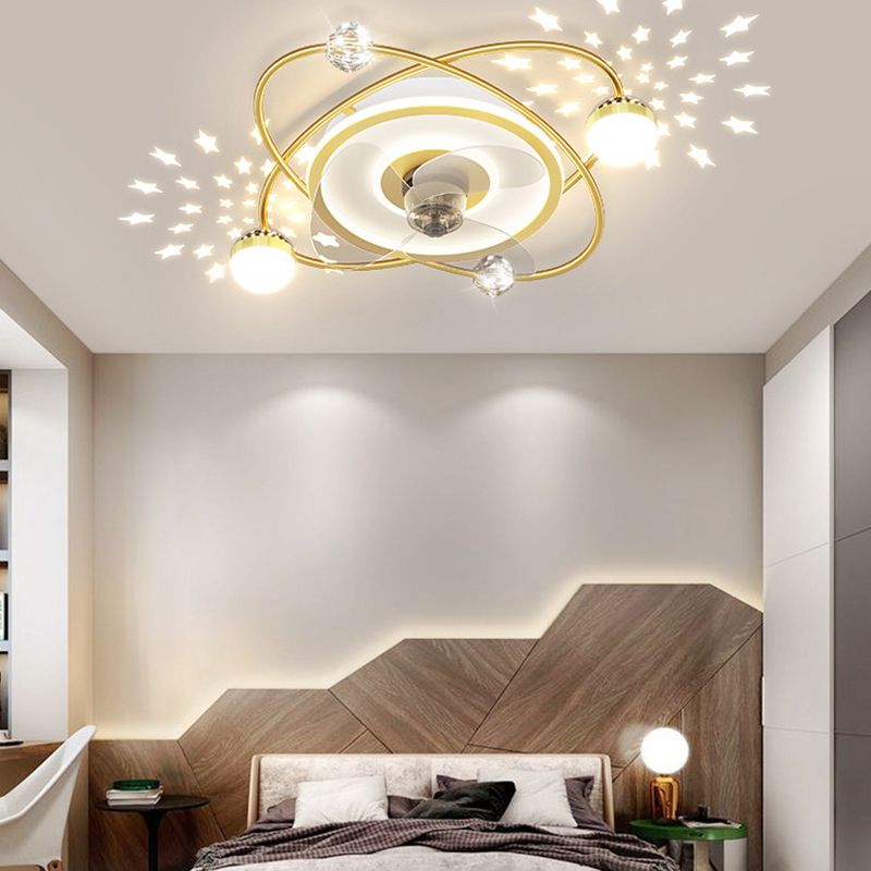 3-Blade Metallic Ceiling Fan Children Black/Golden Fan with Light for Foyer