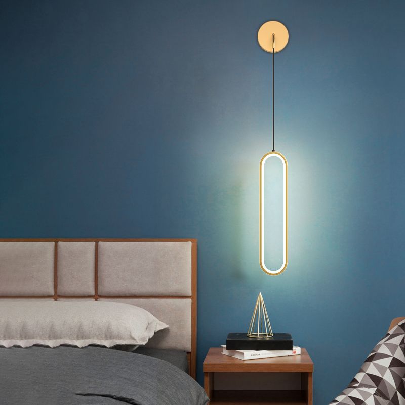 Modern Minimalist Style Oval Wall Mounted Light Fixture Metal 1 Light Wall Sconce Lighting for Bedroom