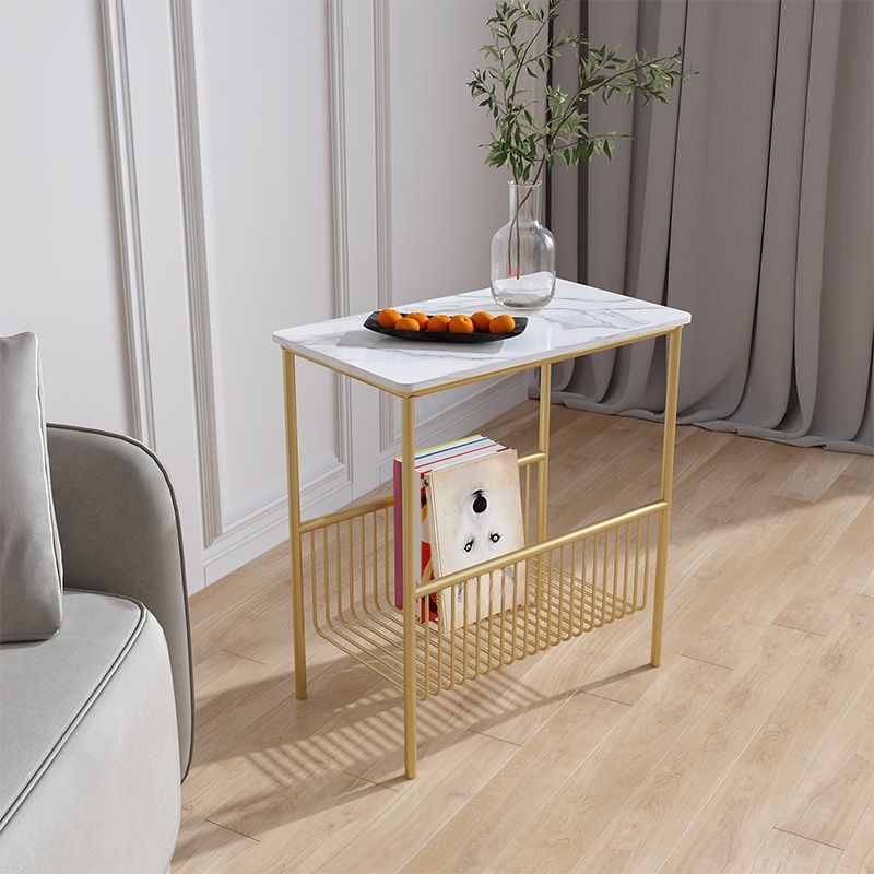 Contemporary Rectangular Side Table Metal 4 Legs End Table with Shelf