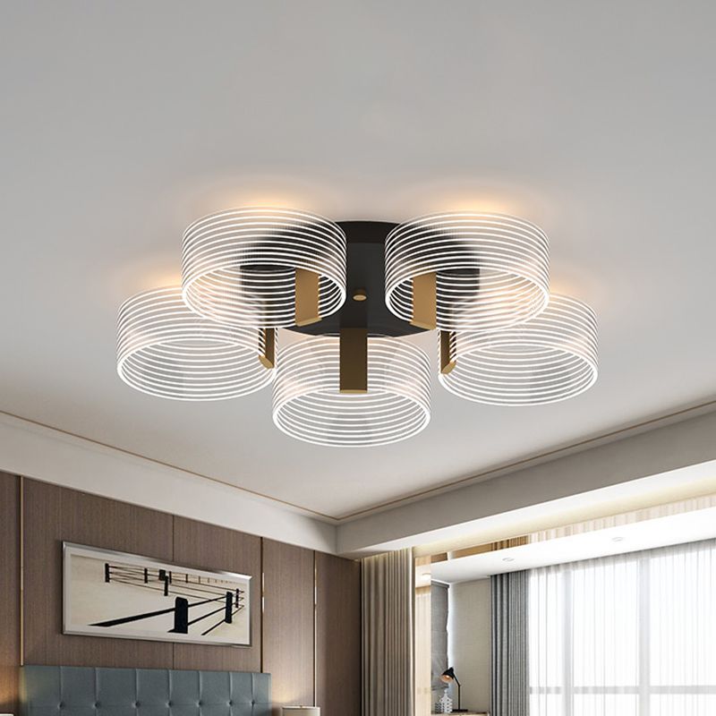 Black-Gold Round Semi Flush Simple 2/3/5 Lights Acrylic Ceiling Mount Light Fixture for Parlor
