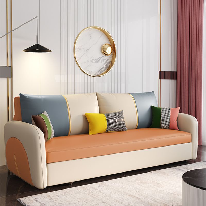 Faux Leather Square Arm Sofa Contemporary Convertible Sofa Bed
