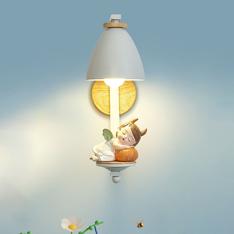 Niño dormido/niña Idea de iluminación de pared resina nórdica 1 Bulbo Lámpara de pared de la noche con sombra de campana en blanco
