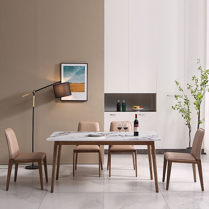 Modern Sintered Stone Dining Table Rectangular Dining Table with Four-leg Solid Wood Base