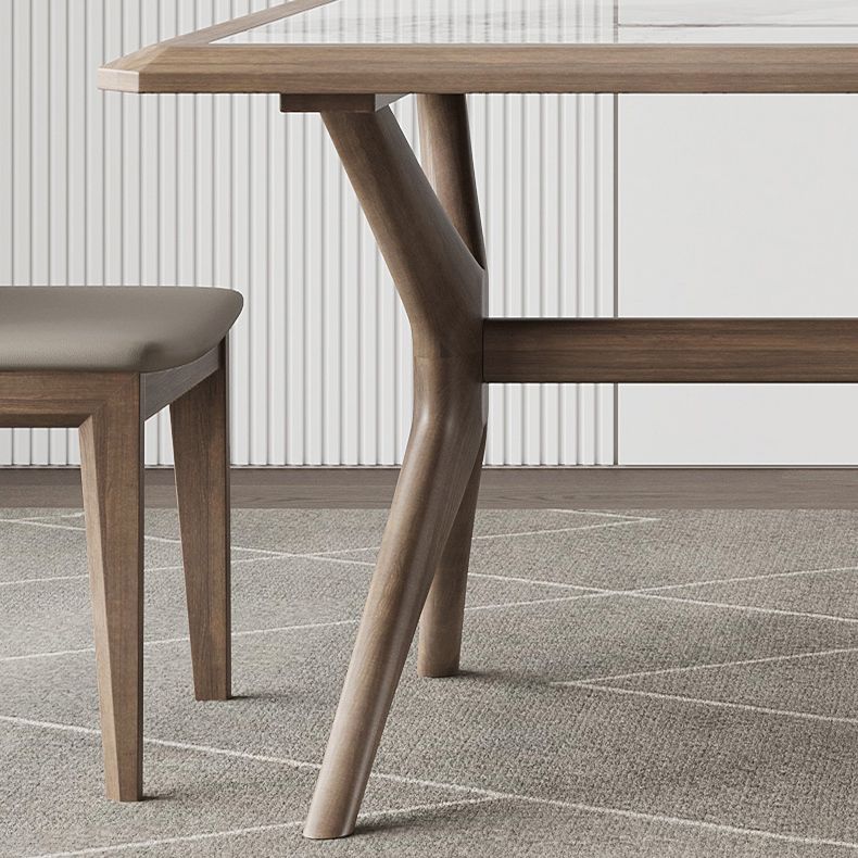 Modern Rectangular Stone Top Dining Table with Solid Wood Legs for Living Room