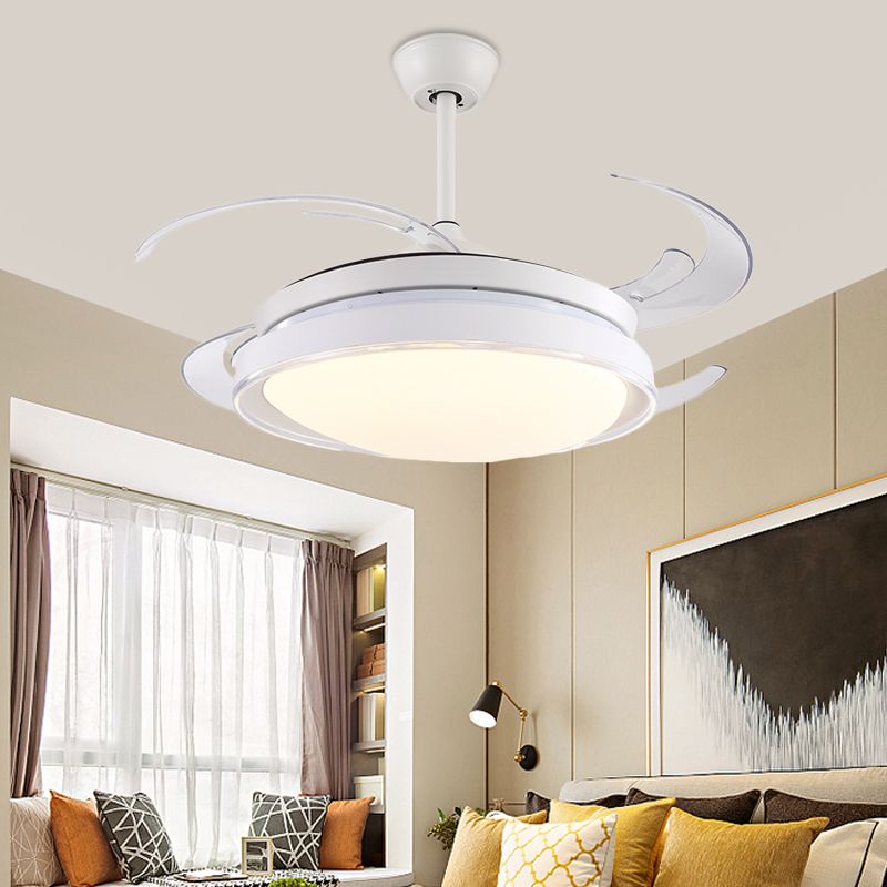 Lámpara de ventilador colgante de círculo contemporáneo LED acrílico Semi Flush Luz de techo en blanco con 4 cuchillas, 48 ​​"de ancho
