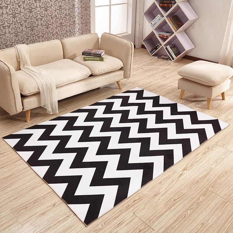 Fancy Living Room Carpet Modern Geometric Print Polyester Area Rug Anti-Slip Area Rug
