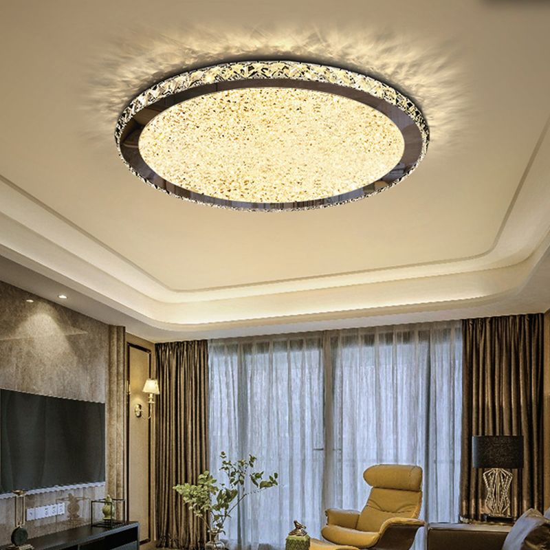 Modern Minimalist Crystal Flush Mount Ceiling Lamp Round Shape LED Flush Mount Lighting for Bedroom