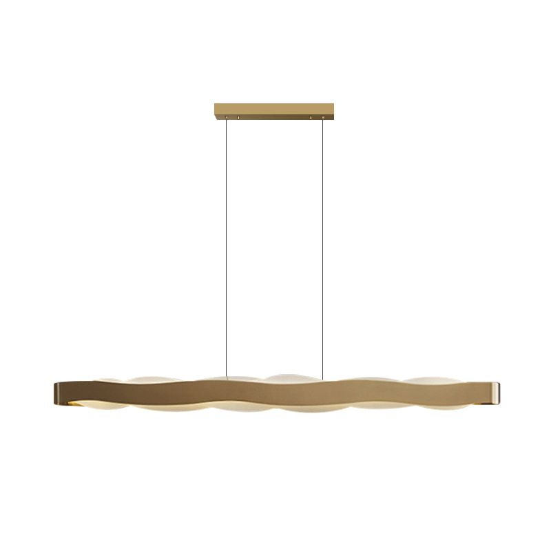 Linear Shape Pendant Lighting Modern Style Metal 2 Lights Hanging Lamp in Gold