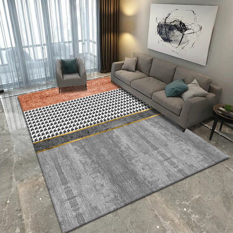 Luxury Carpet Fancy Contrast Panel Area Rug Washable Polyester Anti-Slip Carpet for Home Decor