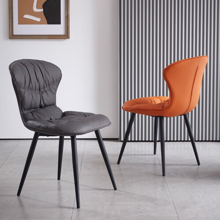 Nordic Style Metal Armless Dining Chairs Leather Upholstered Side Chair for Home Use
