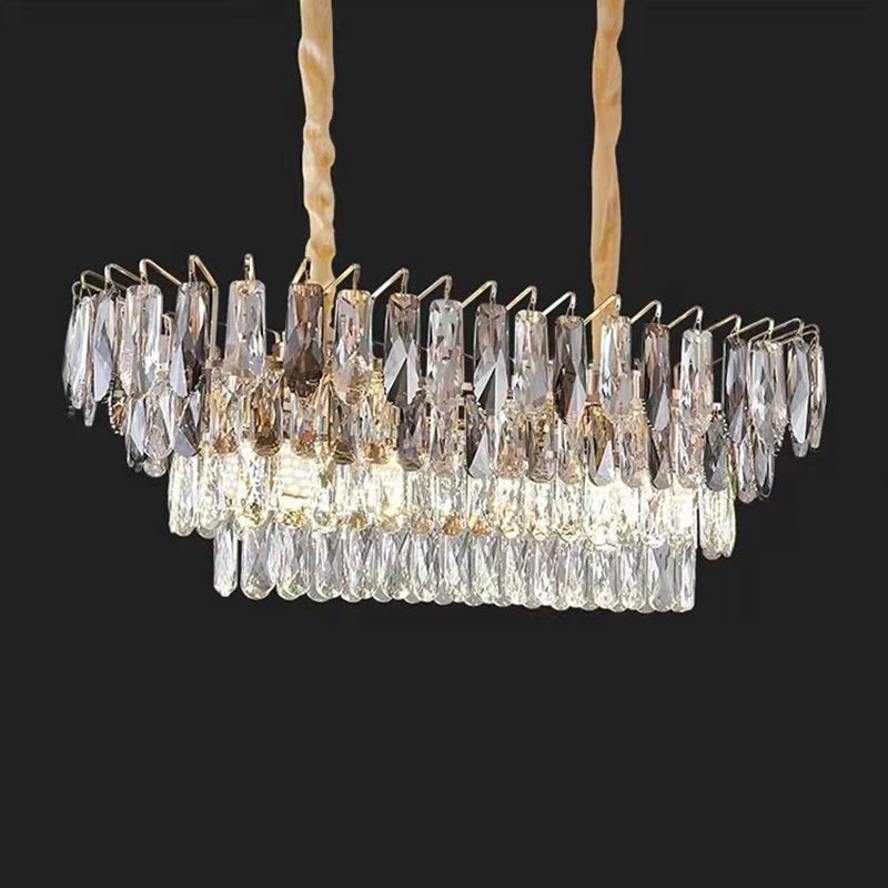 Contemporary Kitchen Island Lighting Oval Chandelier Lighting Fixtures with Crystal Shade