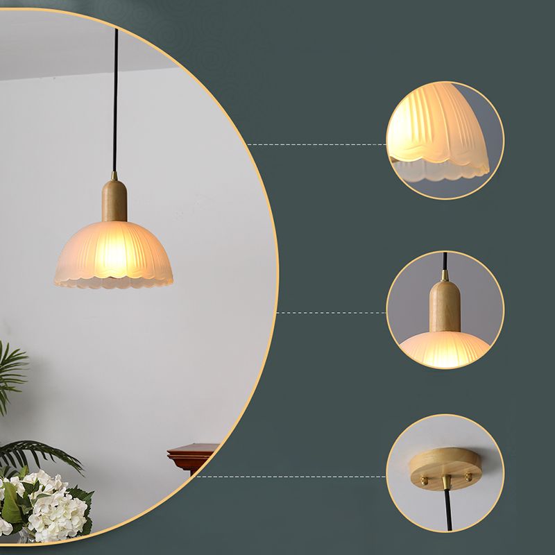 Witte koepelvormige hanglamp plafondlicht minimalistische stijl houten hanglamp lamp