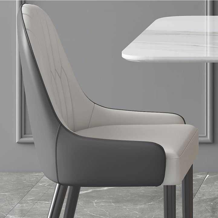 Modern Sintered Stone Rectangle Dining Room Table with Microfiber Leather Chairs for Home