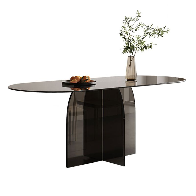 Modern Transparent Gray Glass Desktop Ellipse Dining Table for Dining Room