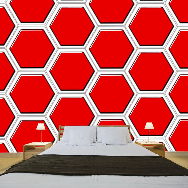 Hexagon Geometric Illustration Mural Living Room Wall Art, Personalized Size Available