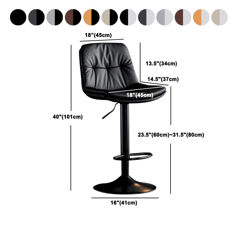 Modern Metal Barstool Faux Leather Footrest Stool Adjustable Height in Matte Finish