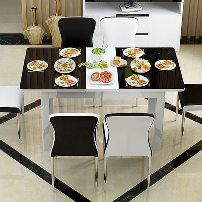 Chaise d'appoint contemporaine en cuir à dossier solide, chaises de salle à manger empilables noires et blanches