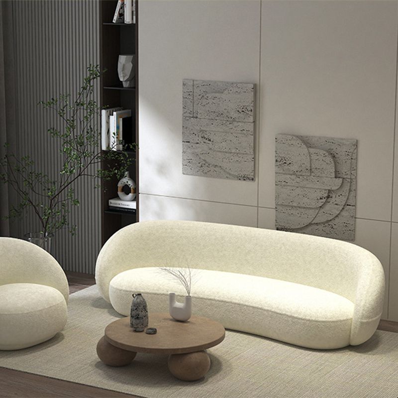 Modern Simple Curved Sofa 29.53"h Sloped Arm Wool Sofa in White