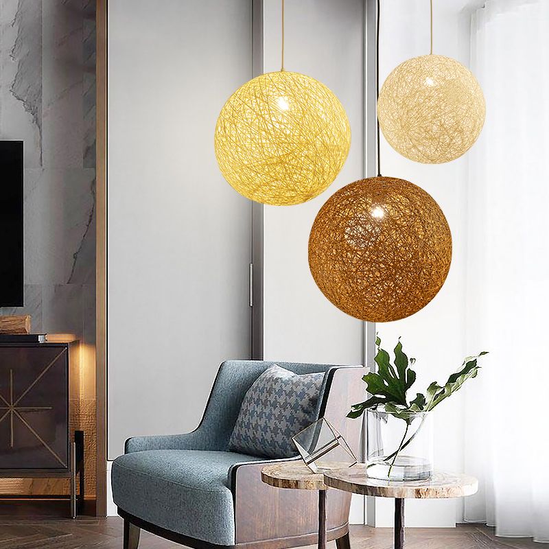 Rattan Sphere Hanging Light Fixture Artistic 1-Light Suspension Pendant for Living Room