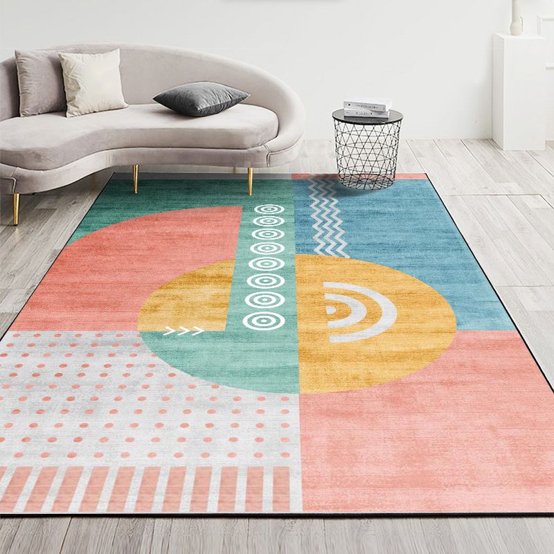Nordic Geometric Printed Rug Multi Color Polyester Indoor Rug Anti-Slip Backing Washable Stain Resistant Carpet for Living Room