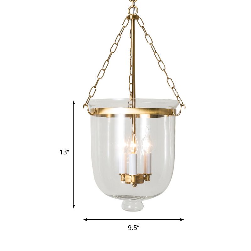 Candélabre en verre transparent pendant lustre colonial 3 bulbes chambre à coucher