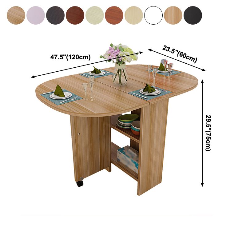 Solid Wood Mid-Century Modern Table Oval Solid Wood Top Table with Drop Leaf