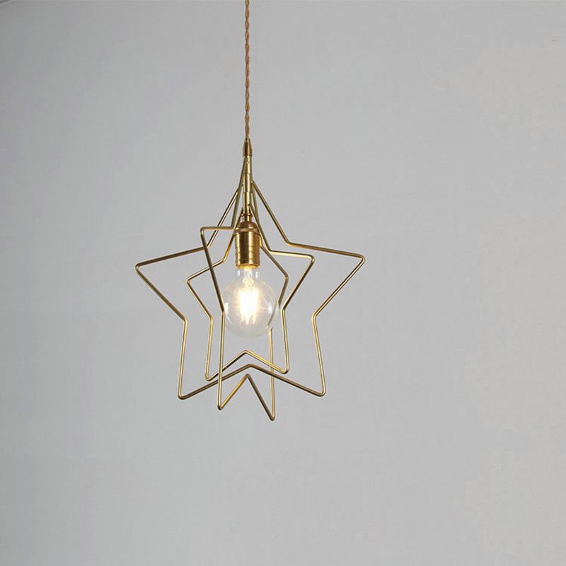 Metal 1 Light Pendant Light Nordic Simple Creative Star Cage Hanging Lamp for Living Room