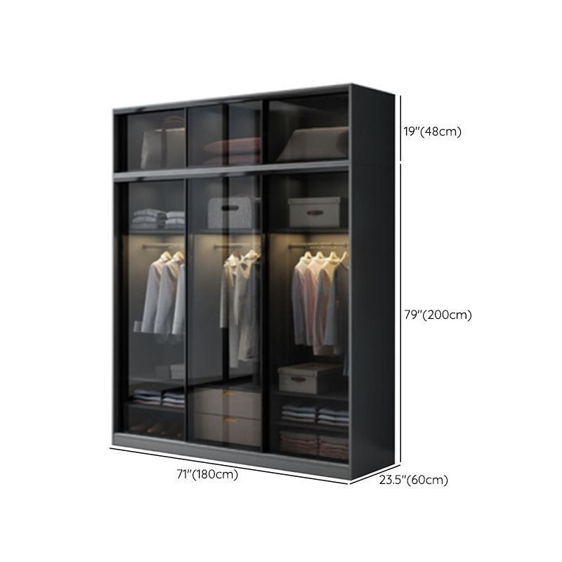 Contemporary Wood and Tempered Glass Wardrobe Freestanding Wardrobe Armoire without Light