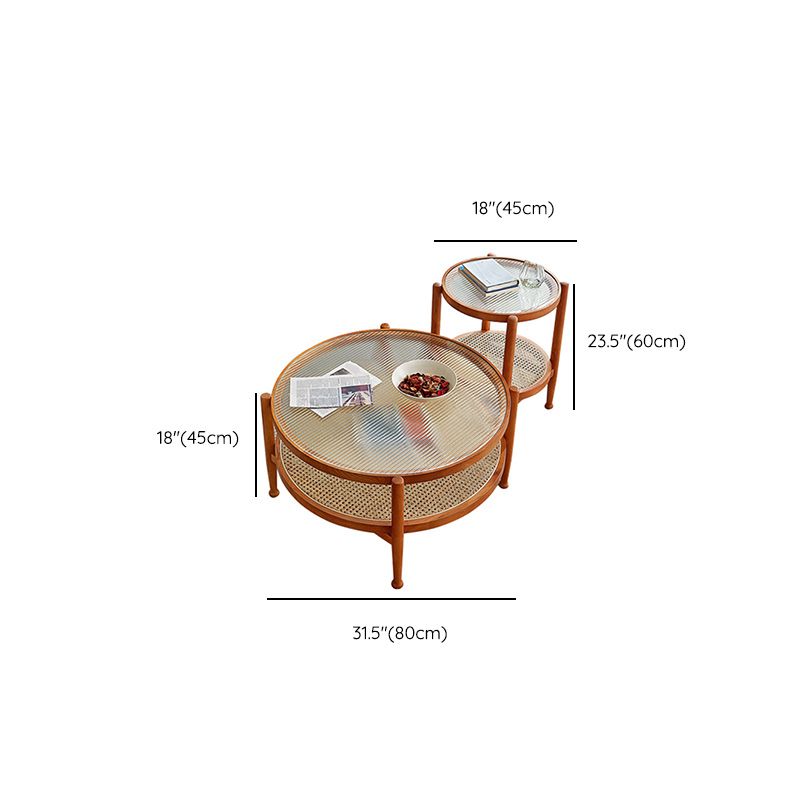 Tropical Round Cocktail Table Storage Solid Wood Coffee Table