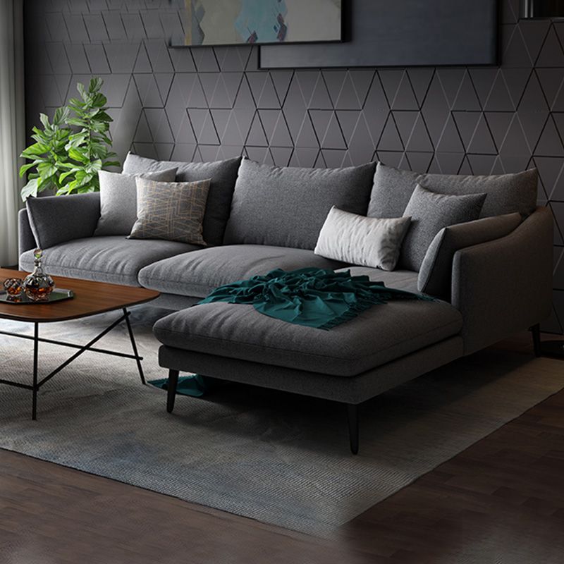 Modern 3/4-seater Fabric Sofa & Chaise Grey Slipcovered Sectional